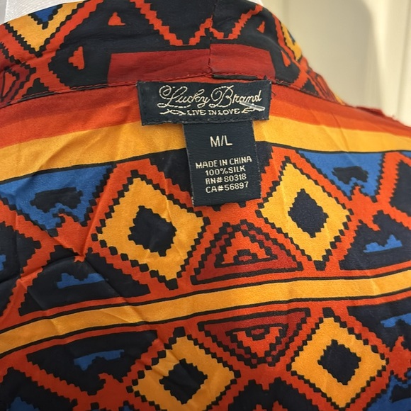 Early 2000s Lucky Brand 100% Silk Geometric Print Kimono - Picture 6 of 7